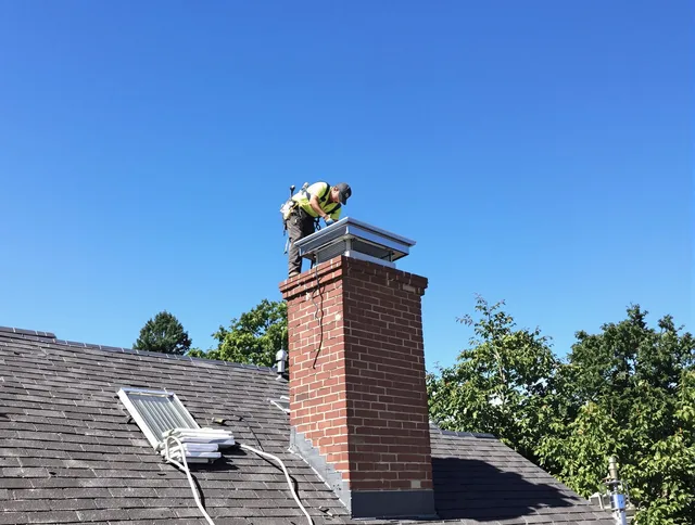 Bradenton Chimney Sweep technician measuring a chimney cap in Bradenton, FL