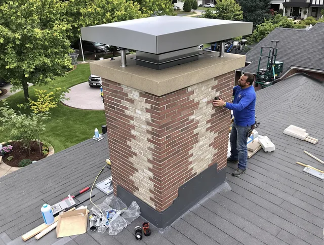 Bradenton Chimney Sweep team working on a custom chimney remodel in Bradenton, FL